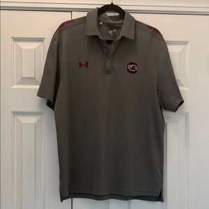 Men’s UNDER ARMOR Gray Loose Fit Performance Polo USC Gamecocks Sz. L
